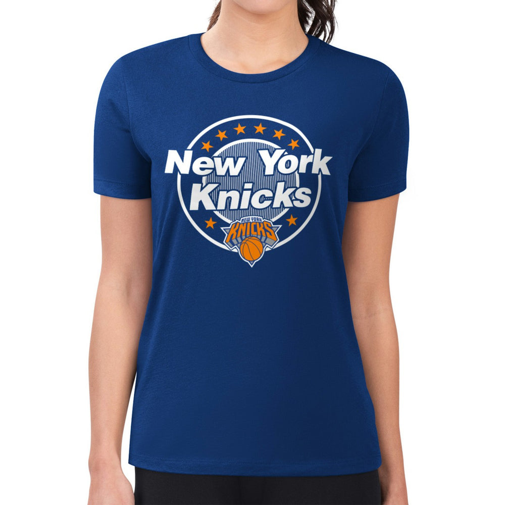 New York Knicks G-III 4Her by Carl Banks Women's Super-Slim Lightweight Pinstripe Circle Graphic T-Shirt Blue