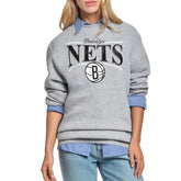 Brooklyn Nets Starter Women's Arch Stripe Fleece Crewneck Sweatshirt Gray