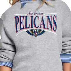 New Orleans Pelicans Starter Women's Arch Stripe Fleece Crewneck Sweatshirt Gray
