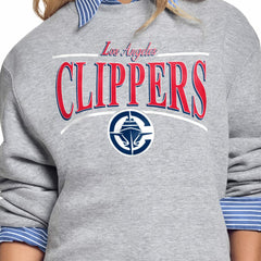 LA Clippers Starter Women's Arch Stripe Fleece Crewneck Sweatshirt Gray