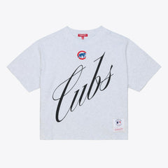 Chicago Cubs Mitchell & Ness Women's Script Cropped Boxy T-Shirt Outlet