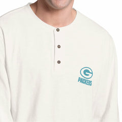 Green Bay Packers Margaritaville Island Reserve Long Sleeve Slub Henley Shirt - White/Light Blue - NFL