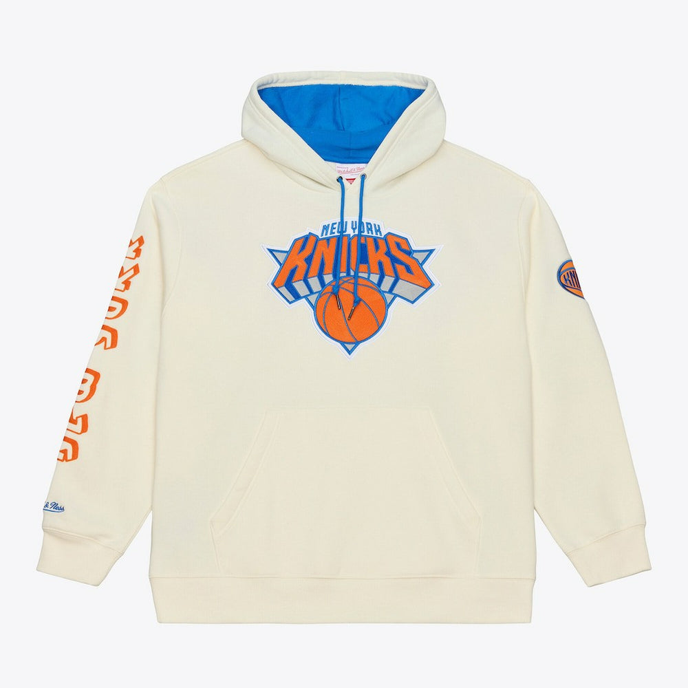 Mitchell & Ness New York Knicks Hardwood Classics Chainstitch Premium Fleece Hoodie Cream