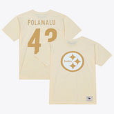 Troy Polamalu Pittsburgh Steelers Sandman Name & Number T-Shirt - Cream - Mitchell & Ness