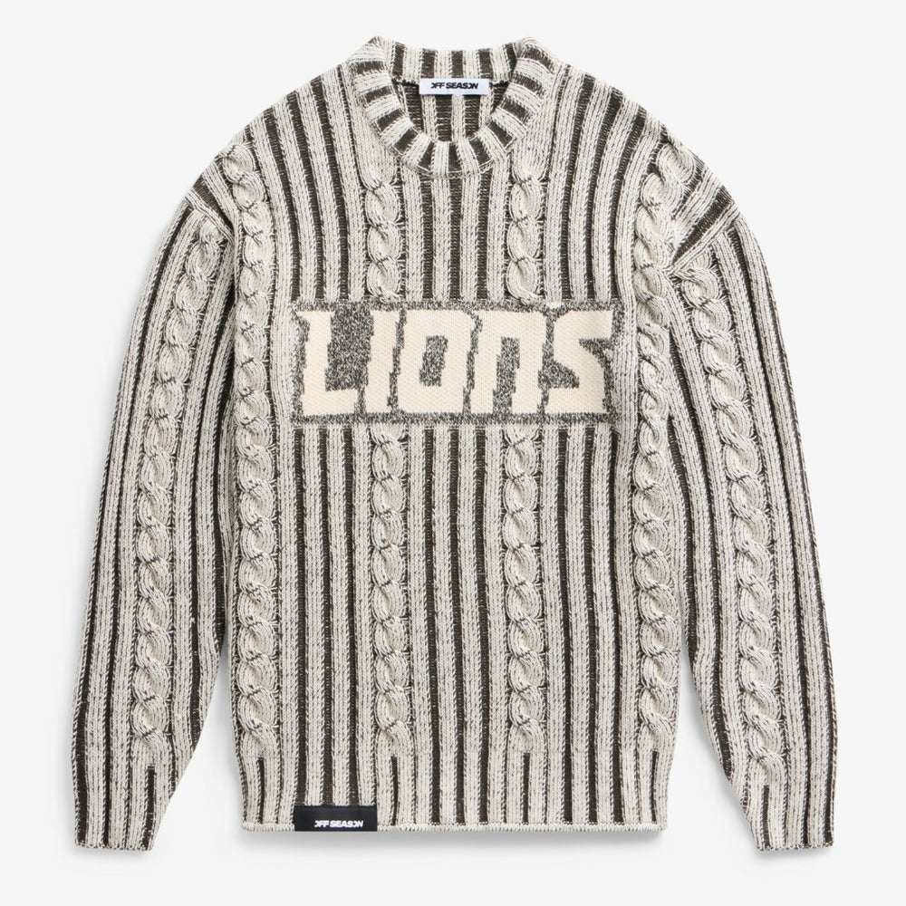 Detroit Lions Off Season x NFL Unisex Cable Knit Sweater - Cream/Gray - NFL