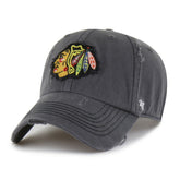 Chicago Blackhawks '47 Weathered Clean Up Adjustable Hat - Charcoal | 47 brand Lifestyle