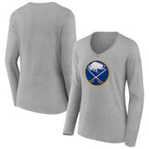 Buffalo Sabres Women's Primary Logo Long Sleeve V-Neck T-Shirt - Gray | NHL Lifestyle