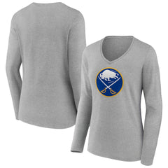Buffalo Sabres Women's Primary Logo Long Sleeve V-Neck T-Shirt - Gray | NHL Lifestyle