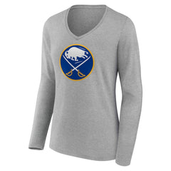 Buffalo Sabres Women's Primary Logo Long Sleeve V-Neck T-Shirt - Gray | NHL Lifestyle