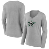 Dallas Stars Women's Primary Logo Long Sleeve V-Neck T-Shirt - Gray | NHL online