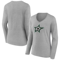 Dallas Stars Women's Primary Logo Long Sleeve V-Neck T-Shirt - Gray | NHL online