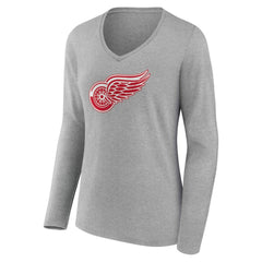Detroit Red Wings Women's Primary Logo Long Sleeve V-Neck T-Shirt - Gray | NHL on sale