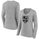 Los Angeles Kings Women's Primary Logo Long Sleeve V-Neck T-Shirt - Gray | NHL discount