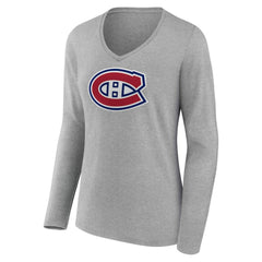 Montreal Canadiens Women's Primary Logo Long Sleeve V-Neck T-Shirt - Gray | NHL sale