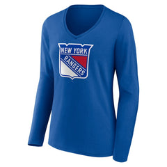 New York Rangers Women's Primary Logo Long Sleeve V-Neck T-Shirt - Blue | NHL Lifestyle