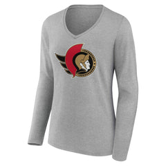 Ottawa Senators Women's Primary Logo Long Sleeve V-Neck T-Shirt - Gray | NHL Clearance