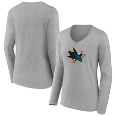 San Jose Sharks Women's Primary Logo Long Sleeve V-Neck T-Shirt - Gray | NHL near me