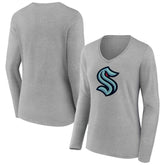 Seattle Kraken Women's Primary Logo Long Sleeve V-Neck T-Shirt - Gray | NHL on sale