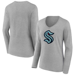 Seattle Kraken Women's Primary Logo Long Sleeve V-Neck T-Shirt - Gray | NHL on sale