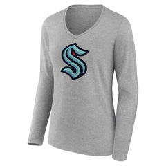Seattle Kraken Women's Primary Logo Long Sleeve V-Neck T-Shirt - Gray | NHL on sale