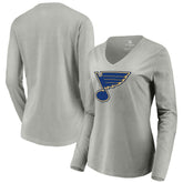 St. Louis Blues Women's Primary Logo Long Sleeve V-Neck T-Shirt - Gray | NHL online