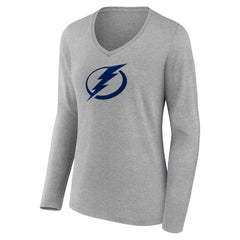 Tampa Bay Lightning Women's Primary Logo Long Sleeve V-Neck T-Shirt - Gray | NHL Lifestyle