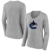 Vancouver Canucks Women's Primary Logo Long Sleeve V-Neck T-Shirt - Gray | NHL sale