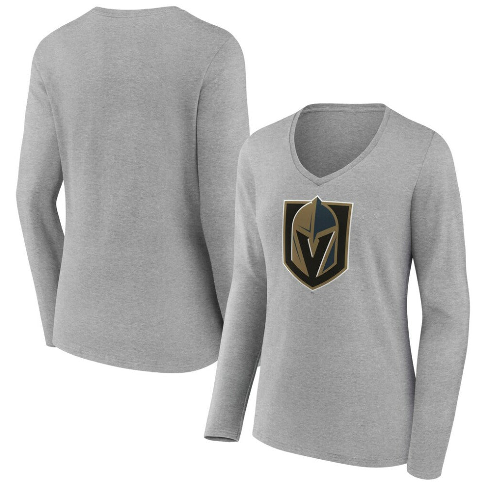 Vegas Golden Knights Women's Primary Logo Long Sleeve V-Neck T-Shirt - Gray | NHL Lifestyle