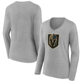 Vegas Golden Knights Women's Primary Logo Long Sleeve V-Neck T-Shirt - Gray | NHL Lifestyle