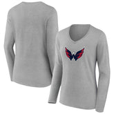 Washington Capitals Women's Primary Logo Long Sleeve V-Neck T-Shirt - Gray | NHL online
