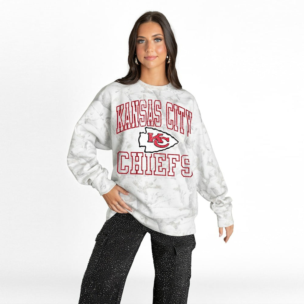 Kansas City Chiefs Gameday Couture Women's Whiteout Oversized Premium Fleece Sweatshirt - Arctic Camo - NFL