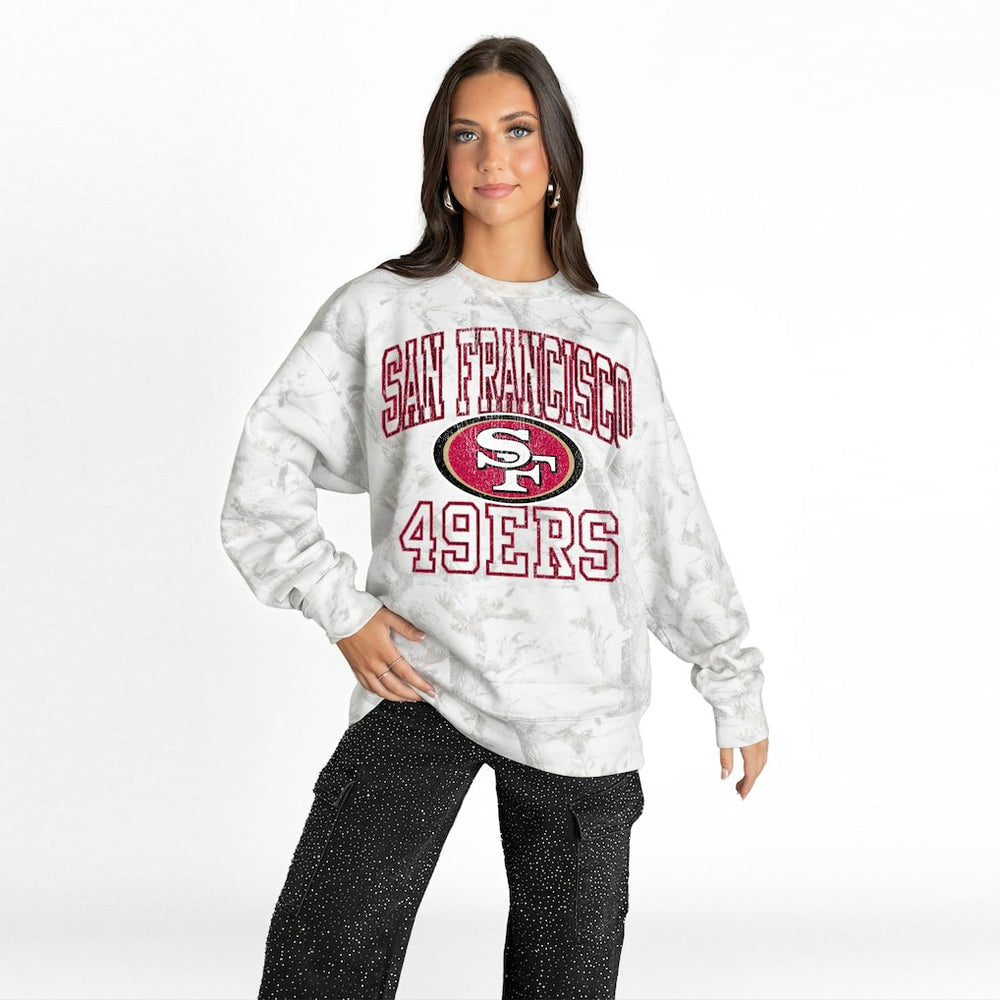 San Francisco 49ers Gameday Couture Women's Whiteout Oversized Premium Fleece Sweatshirt - Arctic Camo - NFL
