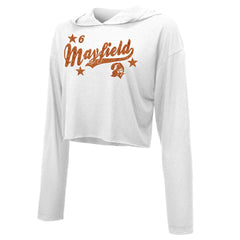 Baker Mayfield Tampa Bay Buccaneers Majestic Threads Women's Glitter Wordmark Hoodie - White - NFL
