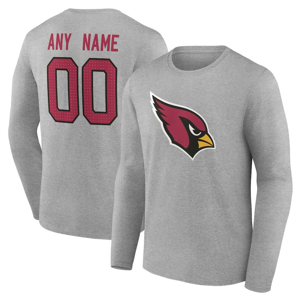 Arizona Cardinals Team Authentic Personalized Name & Number Long Sleeve T-Shirt - Gray - NFL