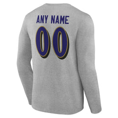 Baltimore Ravens Team Authentic Personalized Name & Number Long Sleeve T-Shirt - Gray - NFL