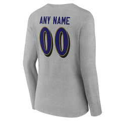 Baltimore Ravens Women's Team Authentic Personalized Name & Number Long Sleeve V-Neck T-Shirt - Gray - NFL