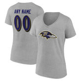 Baltimore Ravens Women's Team Authentic Personalized Name & Number V-Neck T-Shirt - Gray - NFL