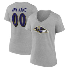 Baltimore Ravens Women's Team Authentic Personalized Name & Number V-Neck T-Shirt - Gray - NFL