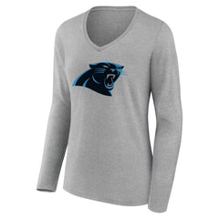 Carolina Panthers Women's Team Authentic Personalized Name & Number Long Sleeve V-Neck T-Shirt - Gray - NFL