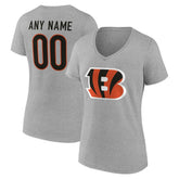 Cincinnati Bengals Women's Team Authentic Personalized Name & Number V-Neck T-Shirt - Gray - NFL