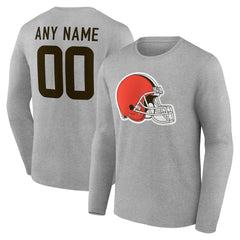 Cleveland Browns Team Authentic Personalized Name & Number Long Sleeve T-Shirt - Gray - NFL