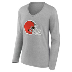 Cleveland Browns Women's Team Authentic Personalized Name & Number Long Sleeve V-Neck T-Shirt - Gray - NFL