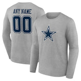 Dallas Cowboys Team Authentic Personalized Name & Number Long Sleeve T-Shirt - Gray - NFL