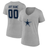Dallas Cowboys Women's Team Authentic Personalized Name & Number V-Neck T-Shirt - Gray - NFL