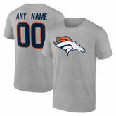 Denver Broncos Team Authentic Personalized Name & Number T-Shirt - Gray - NFL