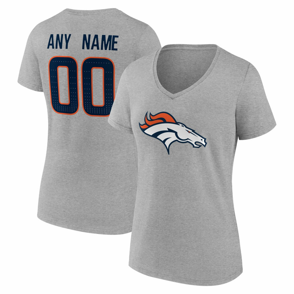 Denver Broncos Women's Team Authentic Personalized Name & Number V-Neck T-Shirt - Gray - NFL