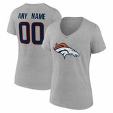 Denver Broncos Women's Team Authentic Personalized Name & Number V-Neck T-Shirt - Gray - NFL