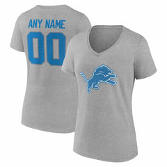 Detroit Lions Women's Team Authentic Personalized Name & Number V-Neck T-Shirt - Gray - NFL
