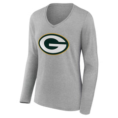 Green Bay Packers Women's Team Authentic Personalized Name & Number Long Sleeve V-Neck T-Shirt - Gray - NFL