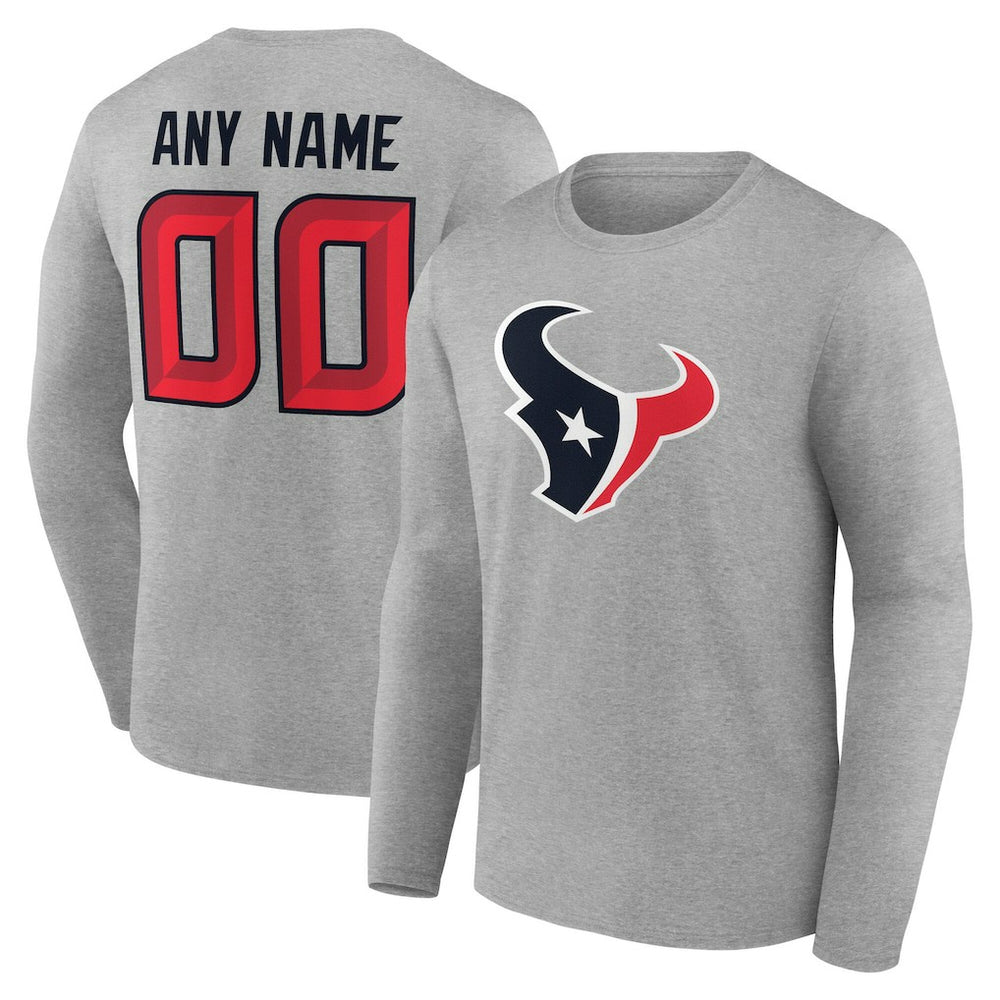 Houston Texans Team Authentic Personalized Name & Number Long Sleeve T-Shirt - Gray - NFL